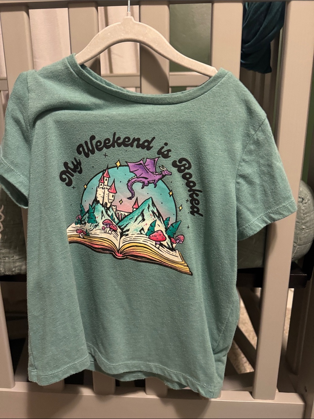 Old Navy Seafoam Graphic Tee with Multicolor Storybook Print